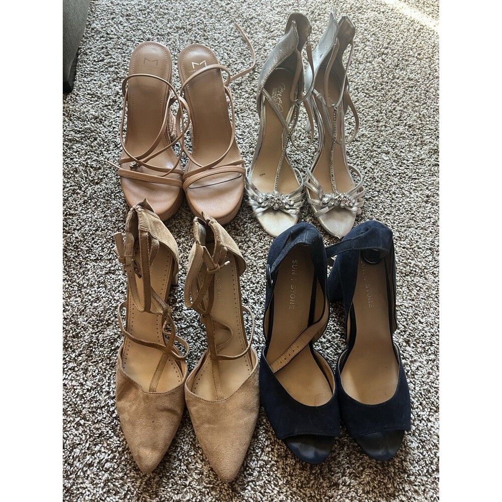 Four Pairs Of Women’s Heels Size 10 Bundle Stiletto, Block, And Wedge